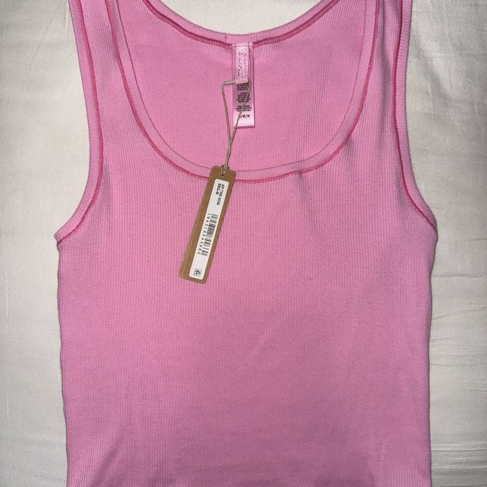 Skims Cotton Ribbed Tank Top in Bubblegum Pink